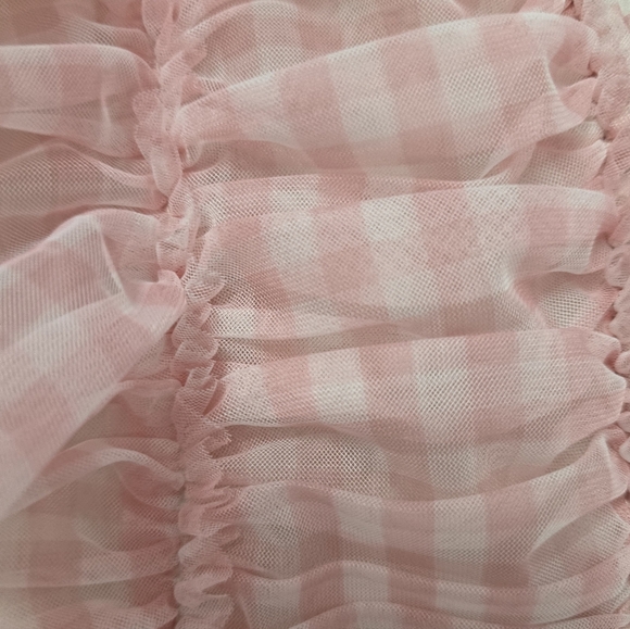 Peasant Dress Large Blue Pink Gingham Ruffled Dress Size Medium Sheer Romantic - Picture 6 of 10